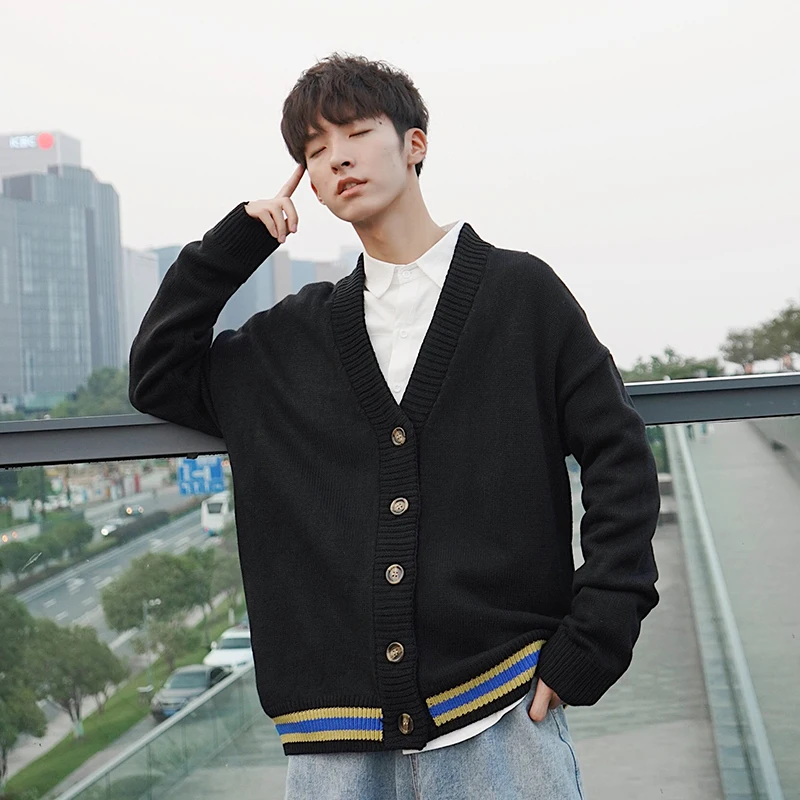 2019 autumn mens Thin Knitting Unlined Upper Garment Sweater Man Cardigan Handsome Loose Coat Chinese Style Striped Yellow Black 2019 autumn mens Thin Knitting Unlined Upper Garment Sweater Man Cardigan Handsome Loose Coat Chinese Style Striped Yellow Black