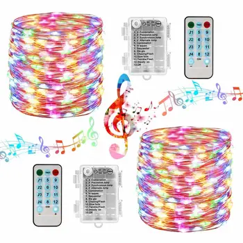 

12 Lighting Modes LED Fairy Lights Sound Activated Music String Light Battery/USB Powered For Party Christmas Wedding Home Decor