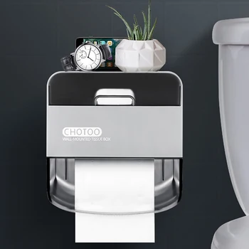 

Toilet Paper Holder Tissue Box Storage Rack Home Waterproof Bathroom Wall-mount Double Layer Portable