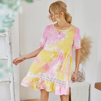 

NODELAY New Women Lace Splicing Bikini Cover Up 2020 Summer Beachwear Pareo Printed Swimwear Cover-Ups Beach Tunic Dress Female