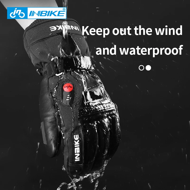 INBIKE зимние спортивные перчатки с подогревом USB перезаряжаемые Водонепроницаемые электрические термальные кожаные велосипедные перчатки для езды на мотоцикле MTB велосипедные перчатки
