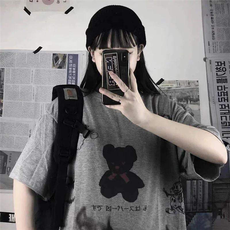 Japan Grey T-shirt Loss Summer Oversize T-shirt Women Harajuku Punk Short Mouwen T-shirts Tops Tee Hip Hop T-shirt for Girl 2