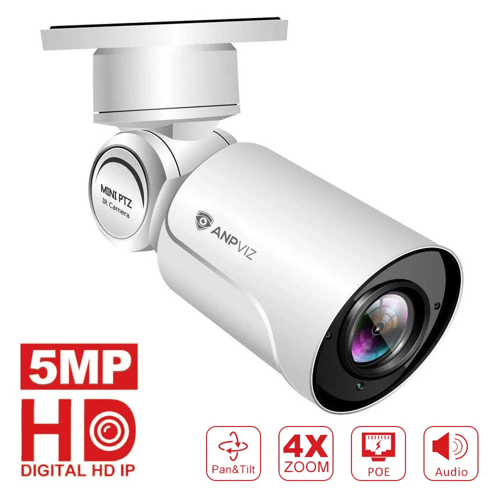 Anpviz Новые HD POE IP Камера в помещении/на открытом воздухе 5MP пуля Secuirty Камера s Pan/наклон/зум 4x Оптический зум Встроенный аудио IP камера Onvif NVR