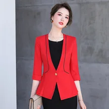 2020 new women's red blazer Summer casual high quality fabric half sleeve jacket girl Fashion office small suit