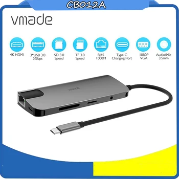 

2020 USB HUB 10 in 1 type usb-c type HDMI for vga+rj45 type c to 4k hdmi pd sd card reader 3.5mm audio typec usb 3.0 for laptop