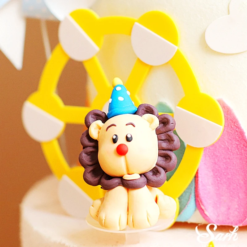 Lion Elephant Circus Clown Cake Toppers Windmill Boy Girl Birthday Party Supplies Straw Bow Kid Baking Dessert Love Gifts