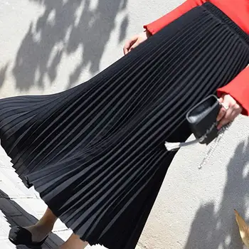 

Women's skirt long Pleated skirt Solid Elegant Midi wrap skirt Elastic Waist Maxi Skirt women fashion skirts 2019 faldas