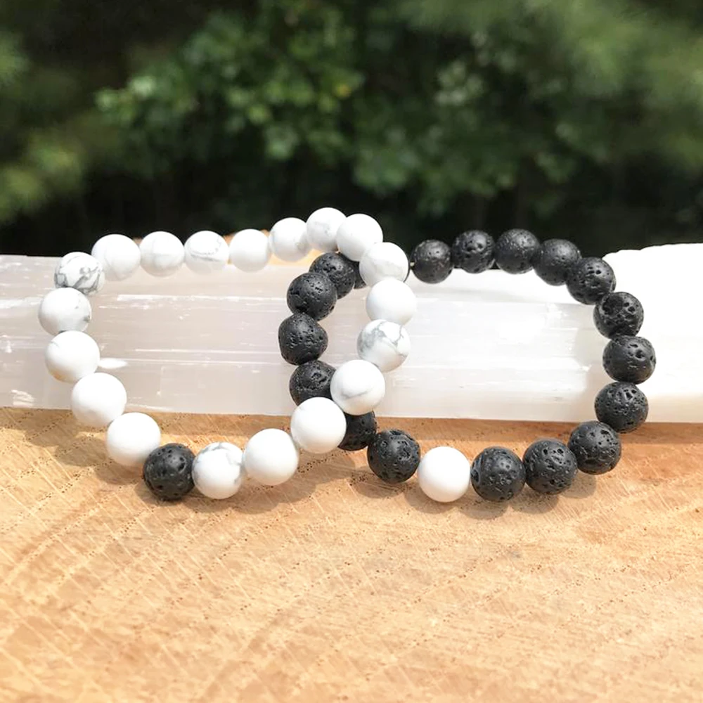 Yinyang парные подходящие браслет с драгоценным камнем набор натуральный Howlite Lava БРАСЛЕТ высокое качество энергетический Браслет