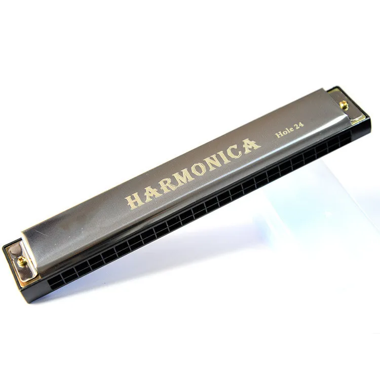 Silver Профессиональная Губная гармошка с 24 отверстиями, металлическая Губная гармошка, инструмент для начинающих с коробкой, 4 цвета, Прямая поставка - Цвет: Silver