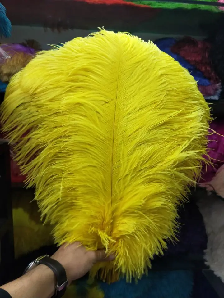 Wholesale pretty 100 pcs ostrich feathers high quality 18-20inches /45-50cm DIY jewelry decoration / wedding celebration - Color: Yellow