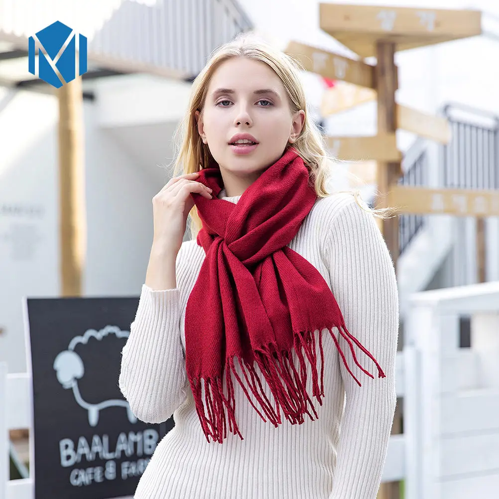 Wine Red Miya Mona, высокое качество, для женщин, девочек, кисточка, шерсть, теплый шарф, зимние шарфы, кашемировая шаль, модный элегантный плед, одеяло, шарф - Цвет: Wine Red