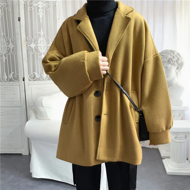 Winter Thick Woolen Coat Men Warm Fashion Solid Color Casual Woolen Jacket Man Wild Loose British Wind Woolen Coat Male M-2XL - Цвет: khaki
