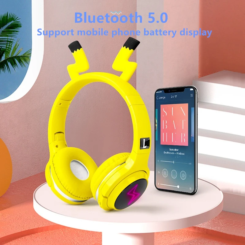 Cute Kids Bluetooth 5 0 Headset 7 Colors LED Headphones support SD Card Audio Cable Headphone for Boy Girl Gift Children