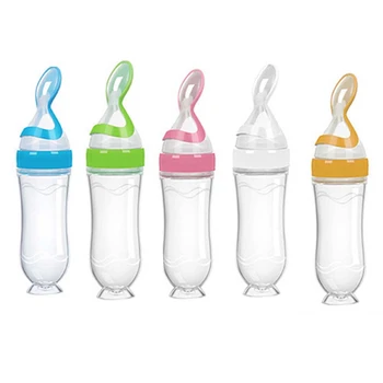 

Safe Newborn Baby Feeding Bottle Toddler Silicone Squeeze Feeding Spoon Bottle Baby Training Feeder Food Supplement