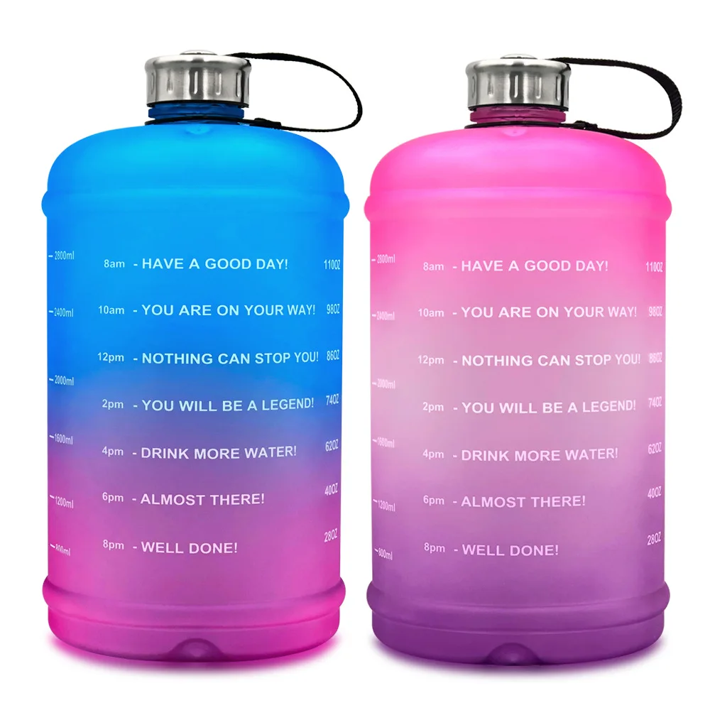 128oz Big Capacity Gallon Water Bottle with Timer Mark Prosted Matte Gradient Outdoor Sports Gym Bottle Hiking Climing Water Jug