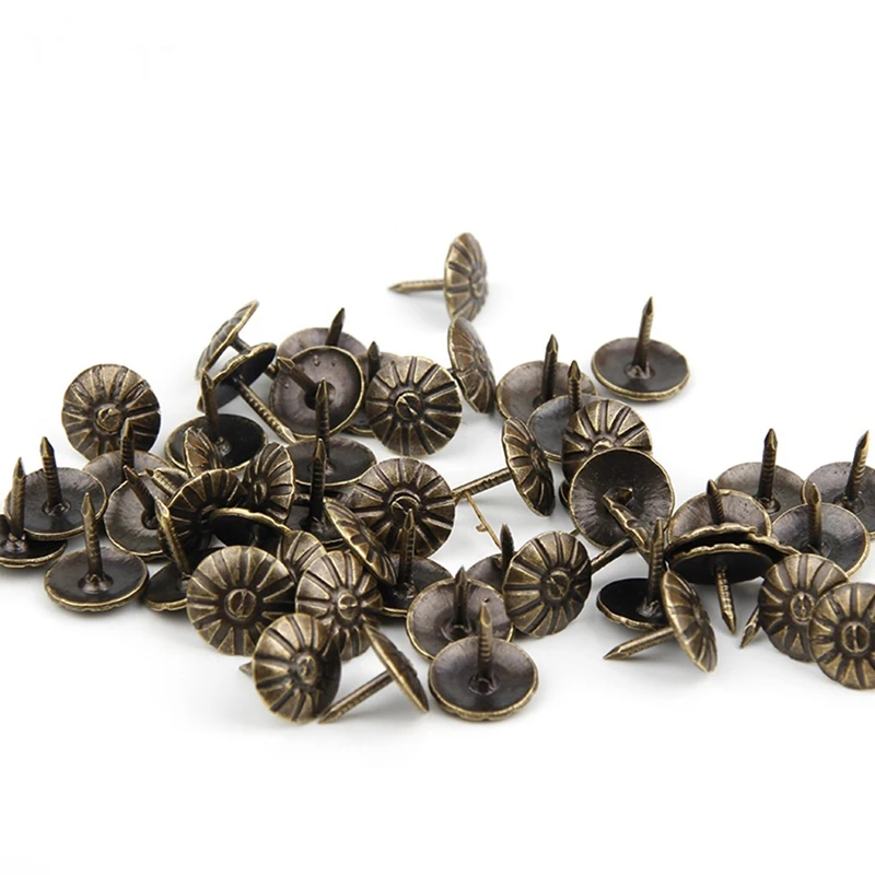 Upholstery Nail 50Pcs Antique Brass Bronze for Jewelry Gift Wine Case Box Sofa Decorative