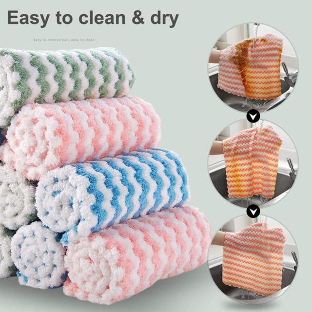 New Kitchen Stripe Dish Cloth Absorbent Housework Clean Towel Kitchen Cleaning 30X30Cm (Pack Of 4)
