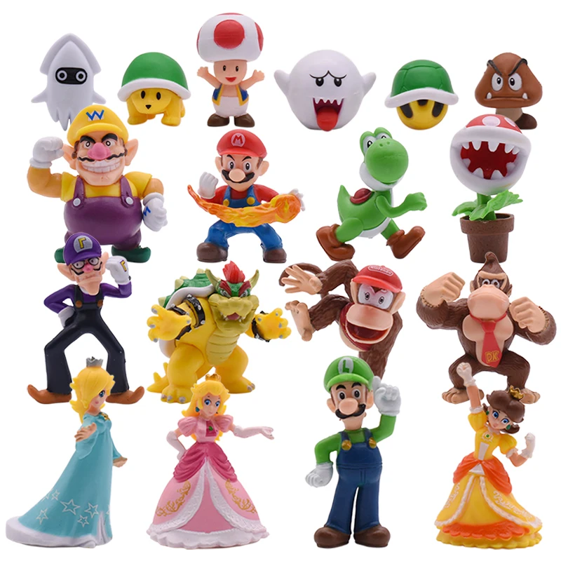 

18Pcs Super Mario Bros Figure Yoshi Toad Pink Princess Hat Mario Luigi Model PVC Toy Collection Action Figure Toy Gift For Kids
