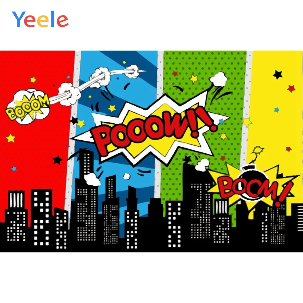 

Yeele Bomb Pow Comic City Buildings Birthday Baby Photography Backgrounds Customized Photographic Backdrops for Photo Studio