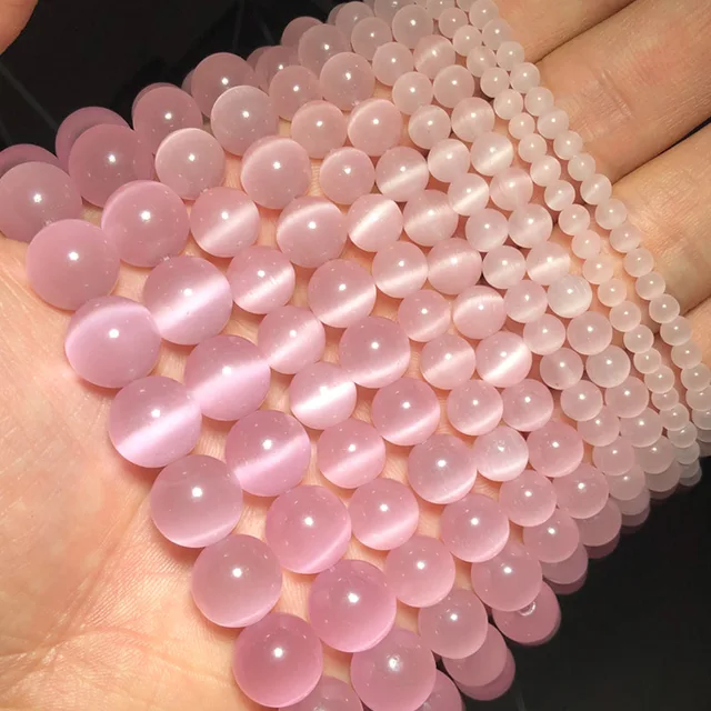 JHNBY Mixed Colors Cat's Eye opal Natural Stone 4/6/8/10/12MM Spacer glass Loose beads for Jewelry making DIY bracelets Findings Light pink