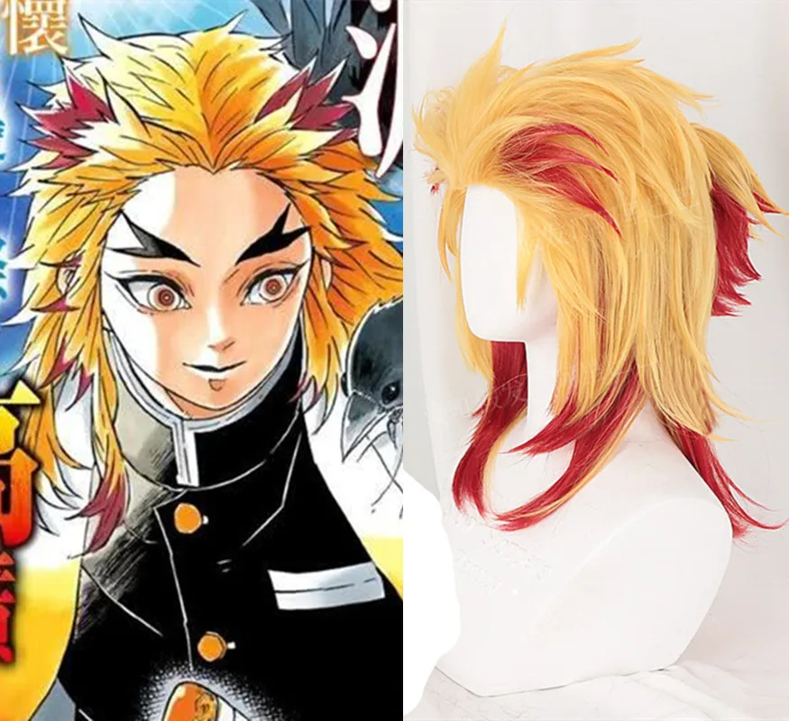 Парик для косплея из японского аниме «Demon Slayer»: Kimetsu no Yaiba Rengoku Kyoujurou; парик для ролевых игр с желтыми волосами