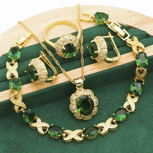 New Arrivals Gold Jewelry Set: Bracelet, Earrings, Necklace, Ring