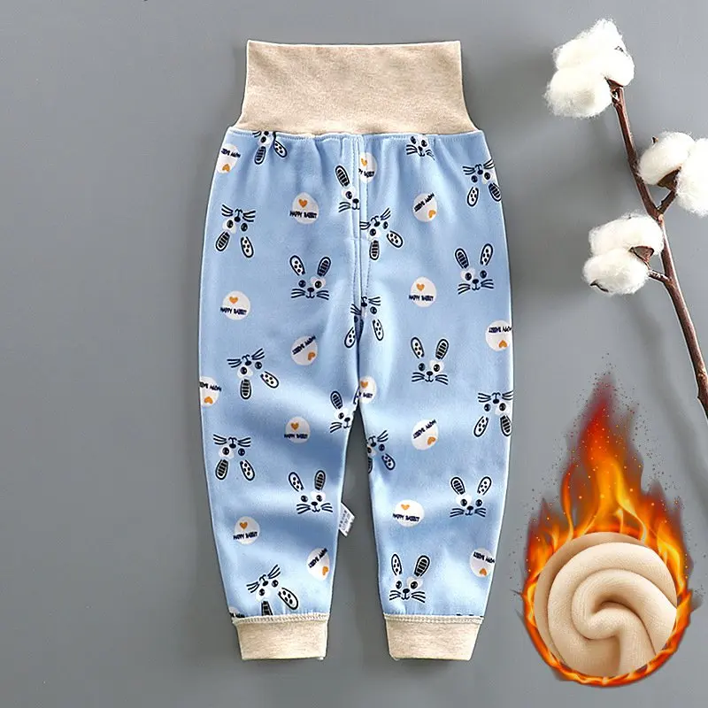 Новинка года; Детские повседневные штаны с высокой талией и рисунком для мальчиков и девочек Теплые пижамные брюки для новорожденных; сезон осень-зима - Цвет: Blue