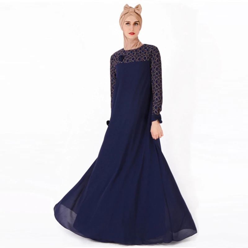 navy blue Мусульманское платье, длинное платье, кружевная большая свободная юбка, халат, кардиган «абайя», Дубай, халаты, длинное платье, es Abu Dhabi, одежда, годовая встреча - Цвет: navy blue