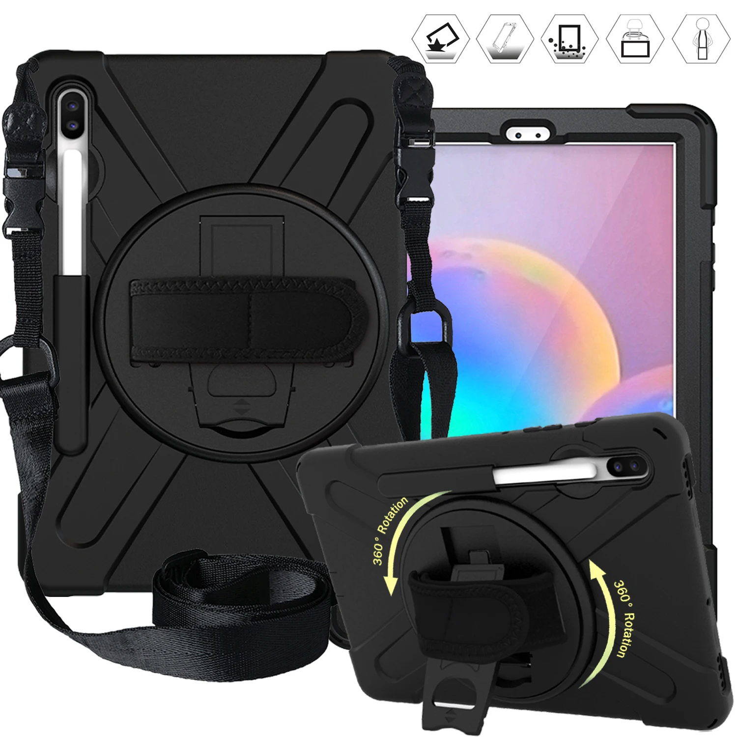 Чехол для Samsung Galaxy Tab S6 10,5 SM-T860 T865 10,5, детский безопасный сверхмощный вращающийся ремешок/подставка+ плечевой ремень