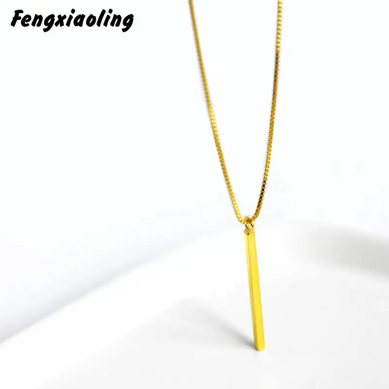 

Fengxiaoling Real 925 Sterling Silver Personality Minimalism Geometric Strip Pendant Necklaces For Women Statement Necklace