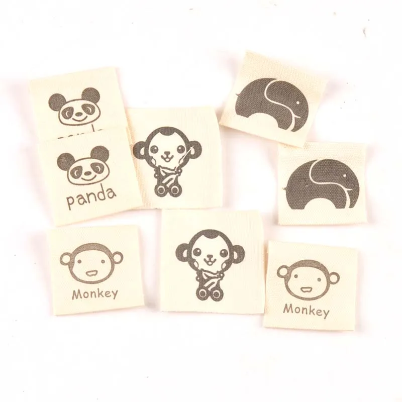 Animal/panda printed Beige cotton Woven Label For Clothing Care Labels Cartoon Shoes Bags Washable Garment Tags 50pcs cp2400