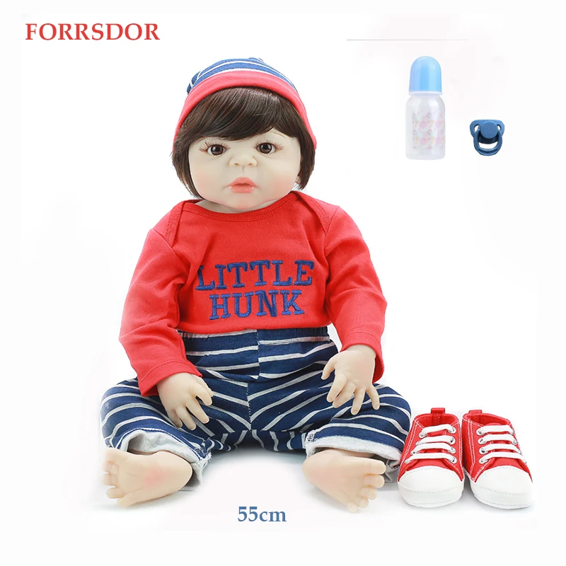 

22 Inch Full Silicone Reborn Baby Boneca Short hair charm doll Brinquedos best Reborn toy for boy or girl toy
