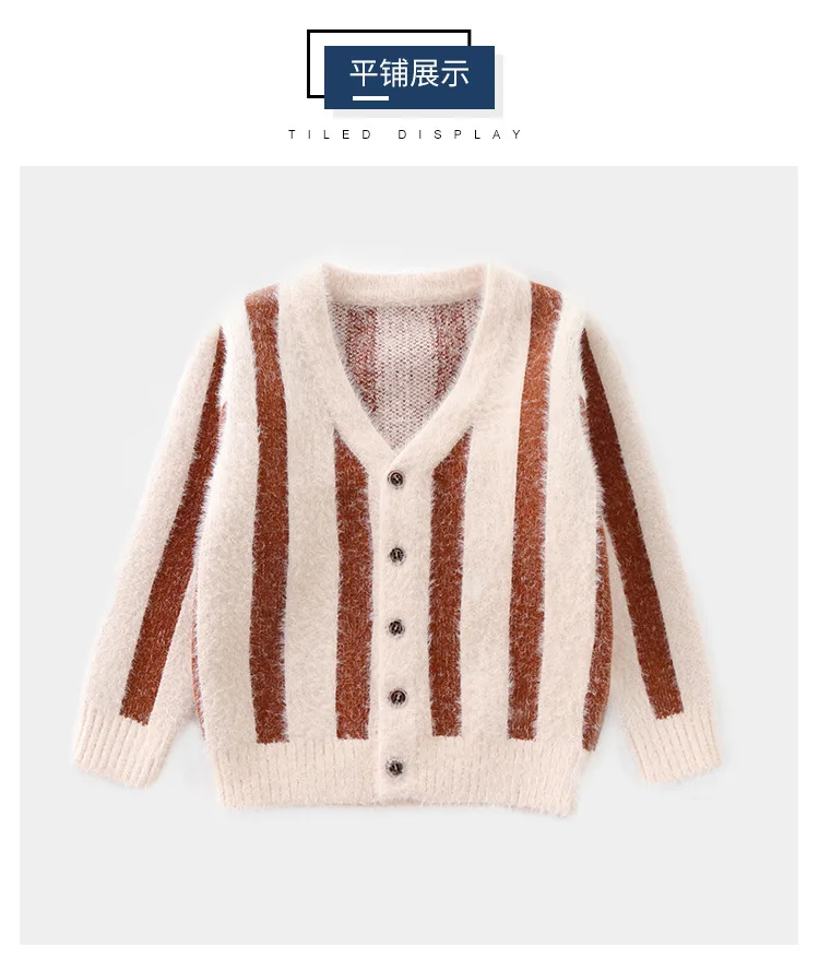 New Style Versatile Children Long Sleeve BOY'S Autumn Clothing Knitted Cardigan Children Stripes Mink Cashmere Sweater Fash