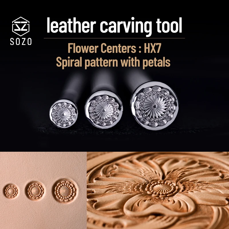 Leather Tool Carving Tool Leather Stamp Punch SOZO HX7 Carving-Tool Flower Centers Petal Seed Stamping-Print Leather Embossing Stamps 304 Stainless Steel