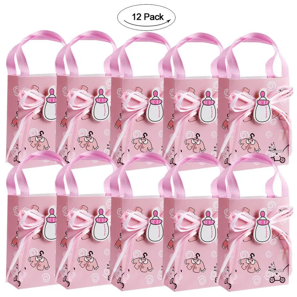 12pcs OurWarm 12 шт. подарочные мини-сумки на день рождения, украшения, розовые, синие бумажные мешки для конфет, свадебный сувенир 7,5*3,5*10 см - Цвет: 12pcs