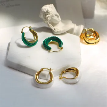 

AOMU Handmade Vintage Cool Green Enamel Geometric Irregular Circle Stud Earrings for Women Gifts Bohemia Pendant Jewelry
