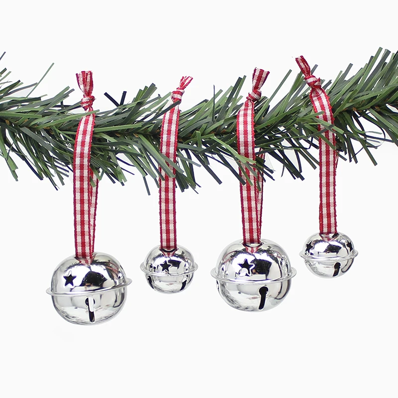 HUADODO, 6 шт., Серебряные Колокольчики, рождественские колокольчики, подвески, украшения для рождественских украшений, новогодние, вечерние, детские игрушки