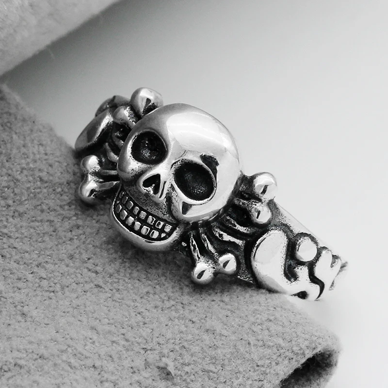 Панк Череп 925 пробы Серебряное мужское кольцо скелет персонализированный знак Тайский Серебряный палец кольцо для мужчин женщин любовник Хэллоуин ювелирные изделия