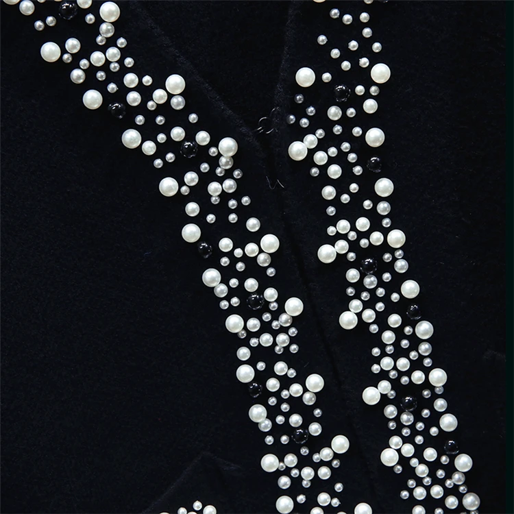 Black Cardigan Woman Autumn Beaded V-neck Knitted