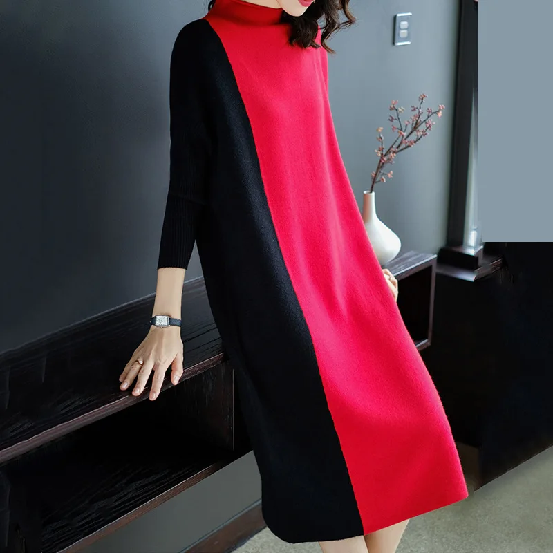 Autumn/winter Dress New Women's Patchwork Knitted Long Plus Size XXXL Sweater Dresses Vestido