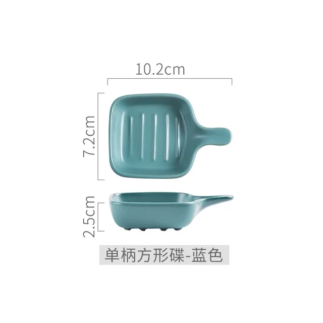 Ceramic Small Sauce Boat Dishes Japanese Sushi Wasabi Soy Sauce Snack Dish With Handle Mini Plate Porcelain Kitchen Tableware BLUE