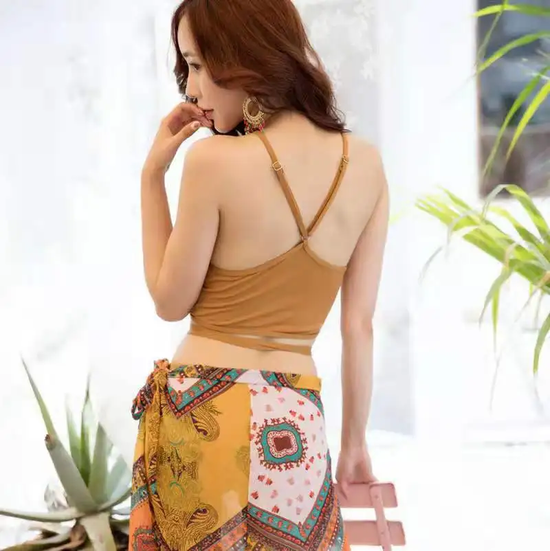 Ladies Sexy Swimsuit Three-Piece Bikini Split Swimsuit Print Floral Band Chest Pad Without Steel Backing