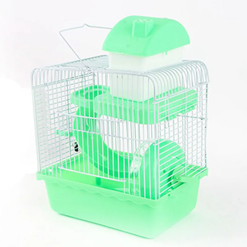 Игрушка для домашних животных, двухэтажная клетка для хомяка с колесиком, маленькая двухэтажная роскошная вилла, товары для хомяков - Цвет: Темный хаки