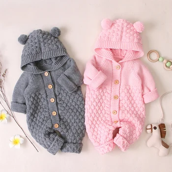 

Baby Romper Autumn Winter Knitting Newborn Baby Boys Clothes Hooded Unisex Baby Clothes For Girls Jumpsuit Clothes 0 3 6 9 Month