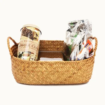 

Handmade straw dried flower fruit pot basket rattan box candy earphone useful storage basket kitchen storage container LB100801