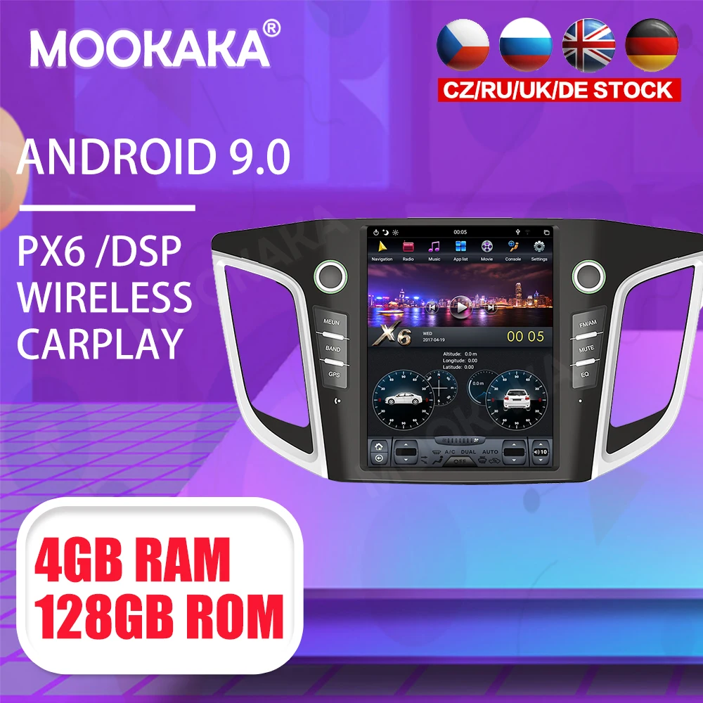 

Tesla 10,4 "Android 9 PX6 4G 128 ГБ Автомобильный плеер для Hyundai IX25 2014-2018 Автомобильный GPS навигатор CarPlay головное устройство DSP стерео