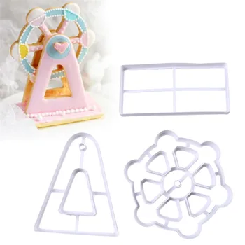 

3pcs/set Plastic 3D Cake Mold Ferris Wheel Fondant Cake Decorating Tools Cookie Biscuit Cutter Cake Stencil Baking Pastry Mold