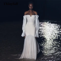 Modern Long Chiffon Beach A Line Wedding Dresses Flare Sleeves 2022 Princess Bridal Bride Dress Gowns Vestidos de festa