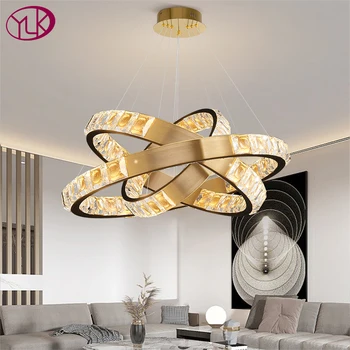 

1 New modern chandelier lighting ring crystal lamp for living room luxury home gold stainless steel hanging light fixture