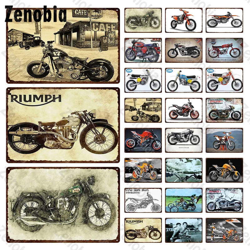 Moto Metal Sign Retro Riders Road Race Motor Metal Poster American Motorcycle Garage Wall Stickers Pub Bar Home Wall Decor